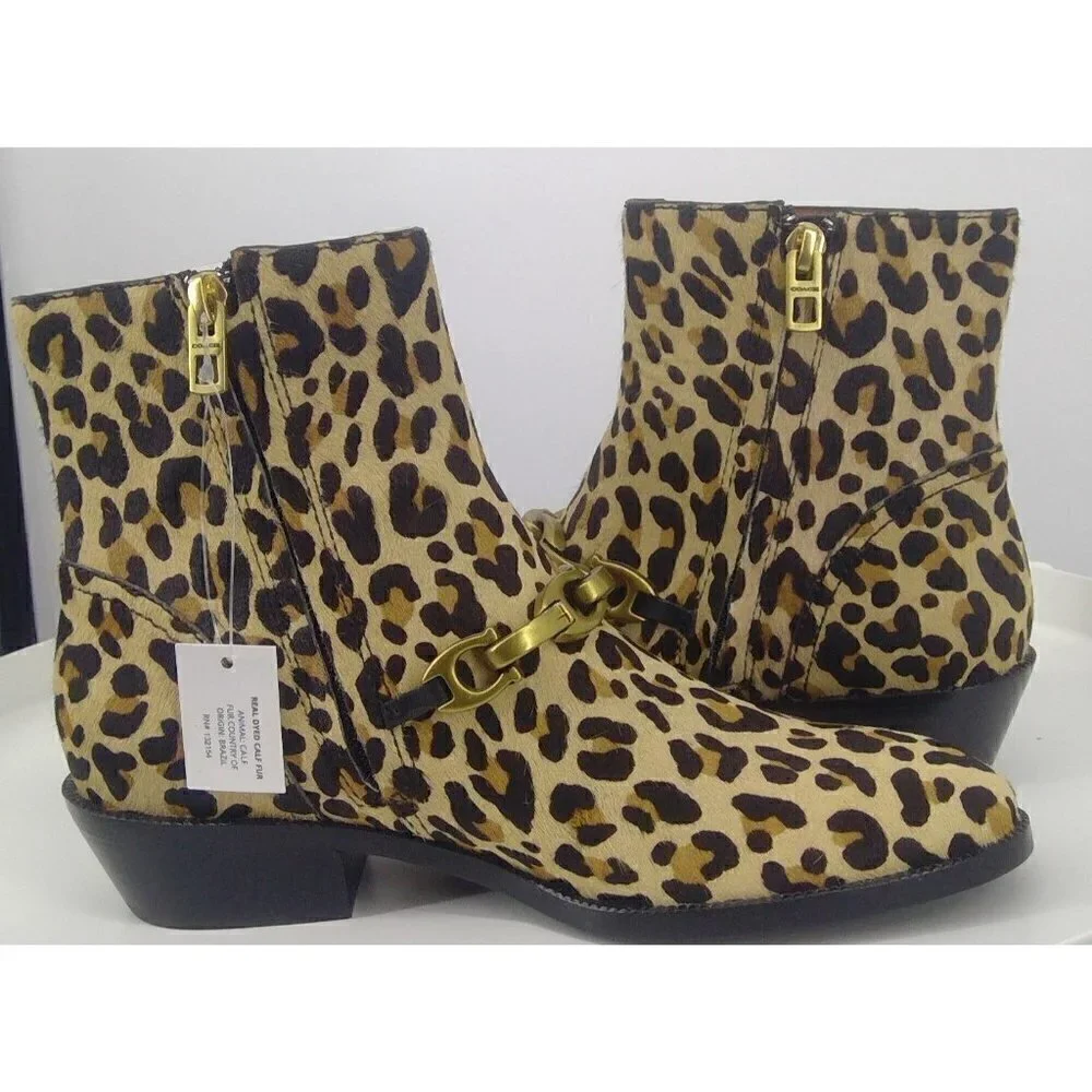 NEW Coach Calf Hair Leopard‎ Print Boots